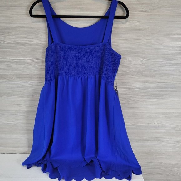 Susana Monaco Blue Ruched Scalloped A-Line Party Cocktail Summer Dress NWT 12 - Picture 3 of 9